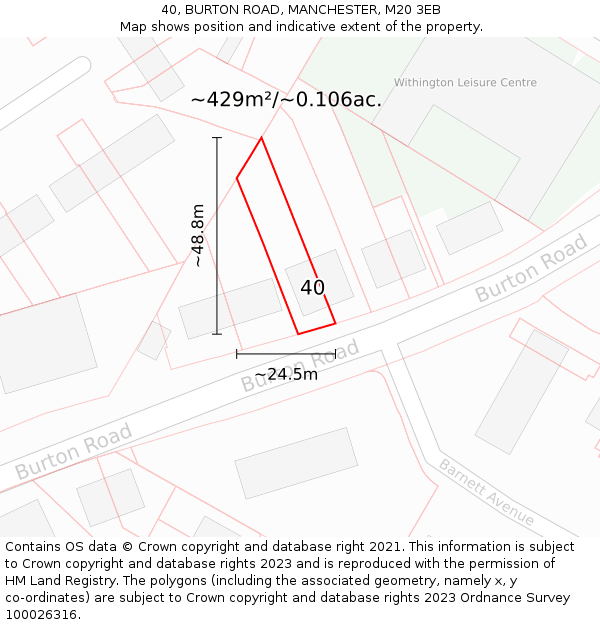 40, BURTON ROAD, MANCHESTER, M20 3EB: Plot and title map