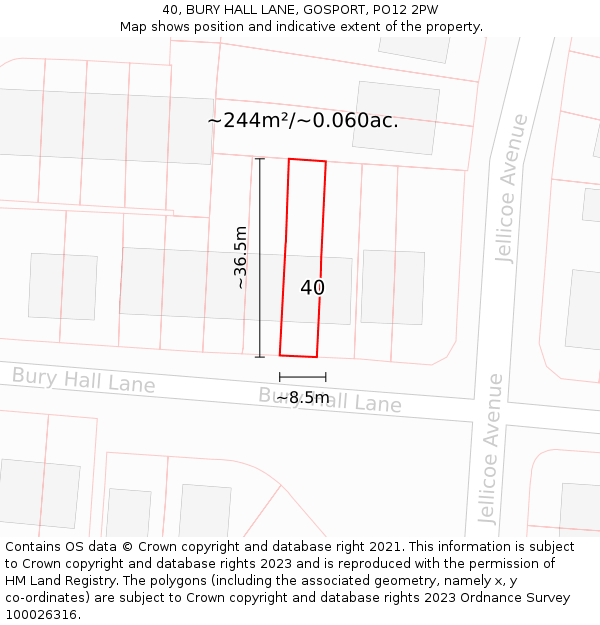 40, BURY HALL LANE, GOSPORT, PO12 2PW: Plot and title map