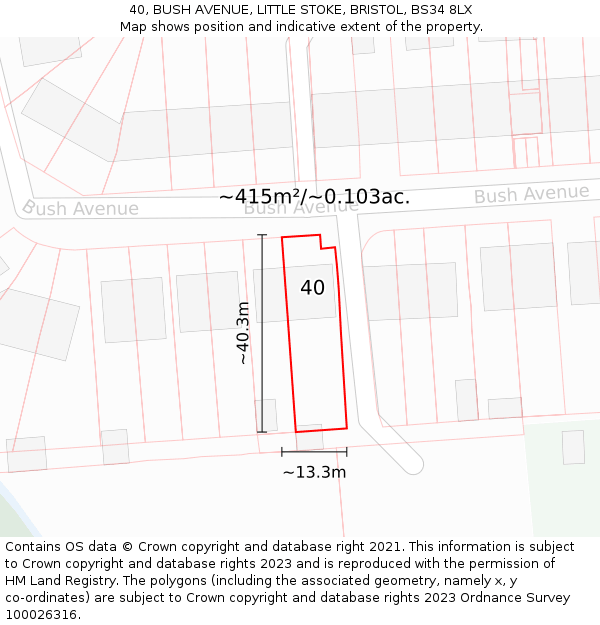 40, BUSH AVENUE, LITTLE STOKE, BRISTOL, BS34 8LX: Plot and title map