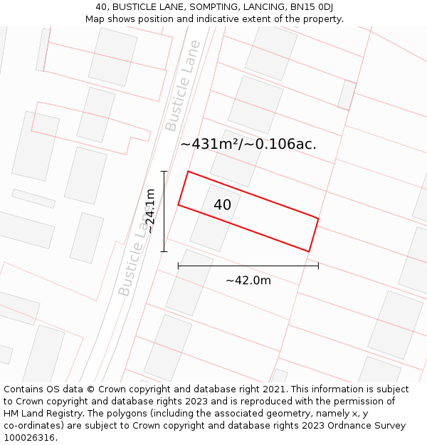 40, BUSTICLE LANE, SOMPTING, LANCING, BN15 0DJ: Plot and title map