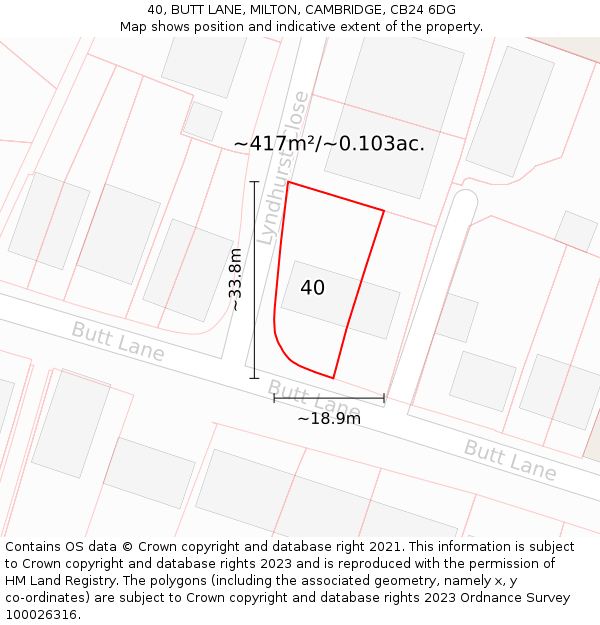 40, BUTT LANE, MILTON, CAMBRIDGE, CB24 6DG: Plot and title map