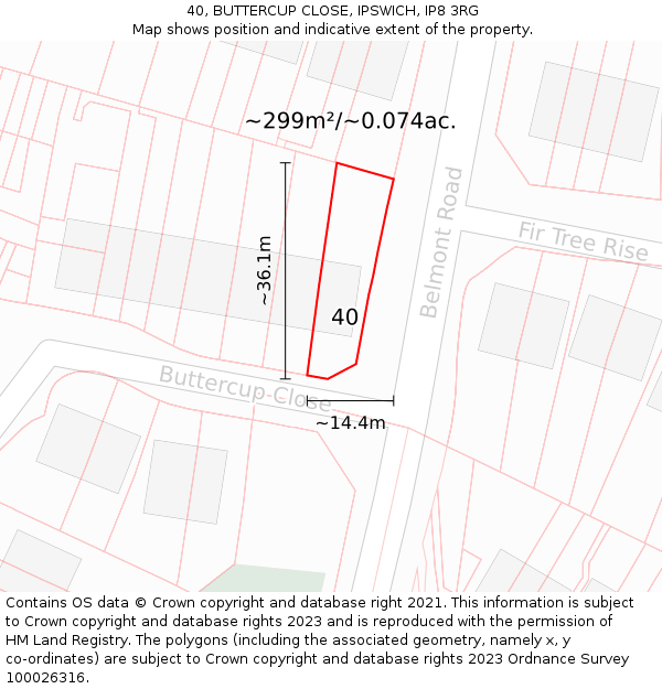 40, BUTTERCUP CLOSE, IPSWICH, IP8 3RG: Plot and title map