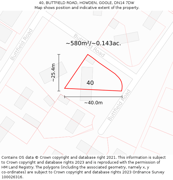 40, BUTTFIELD ROAD, HOWDEN, GOOLE, DN14 7DW: Plot and title map
