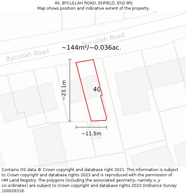 40, BYCULLAH ROAD, ENFIELD, EN2 8PJ: Plot and title map