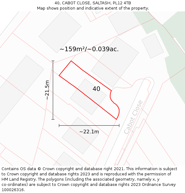 40, CABOT CLOSE, SALTASH, PL12 4TB: Plot and title map