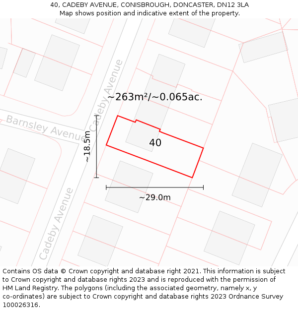 40, CADEBY AVENUE, CONISBROUGH, DONCASTER, DN12 3LA: Plot and title map