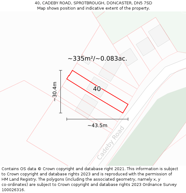 40, CADEBY ROAD, SPROTBROUGH, DONCASTER, DN5 7SD: Plot and title map
