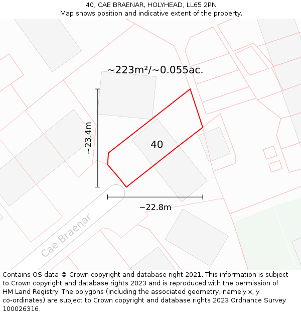 40, CAE BRAENAR, HOLYHEAD, LL65 2PN: Plot and title map