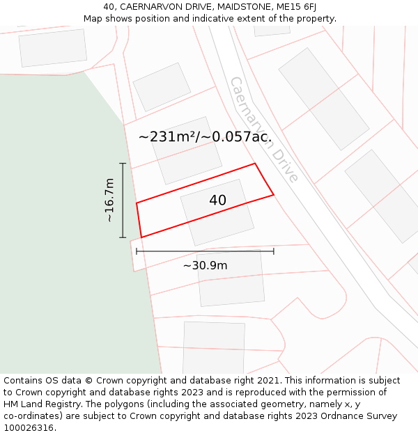 40, CAERNARVON DRIVE, MAIDSTONE, ME15 6FJ: Plot and title map