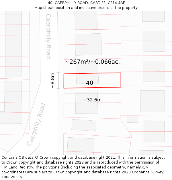 40, CAERPHILLY ROAD, CARDIFF, CF14 4AF: Plot and title map