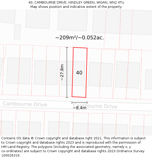 40, CAMBOURNE DRIVE, HINDLEY GREEN, WIGAN, WN2 4TU: Plot and title map