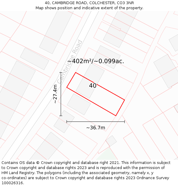 40, CAMBRIDGE ROAD, COLCHESTER, CO3 3NR: Plot and title map