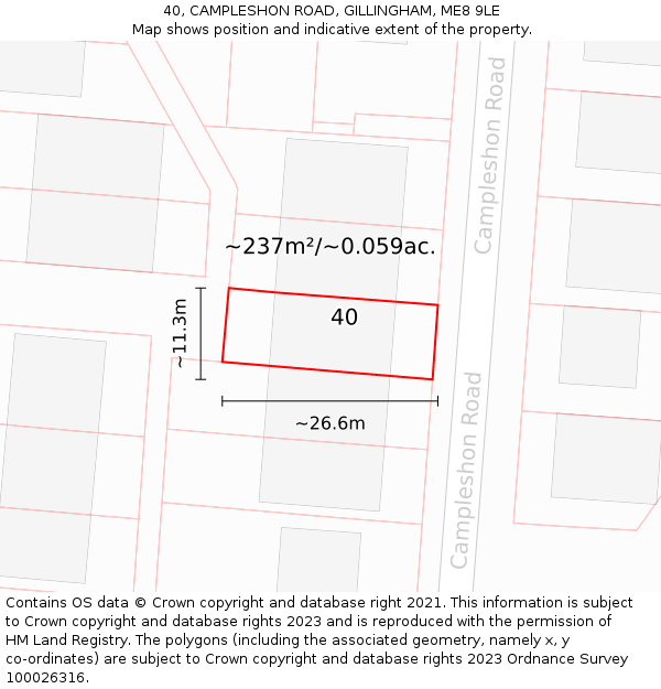 40, CAMPLESHON ROAD, GILLINGHAM, ME8 9LE: Plot and title map