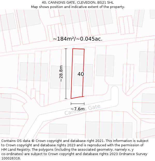 40, CANNONS GATE, CLEVEDON, BS21 5HL: Plot and title map