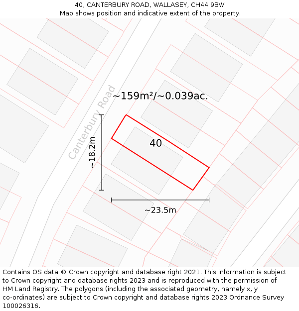 40, CANTERBURY ROAD, WALLASEY, CH44 9BW: Plot and title map