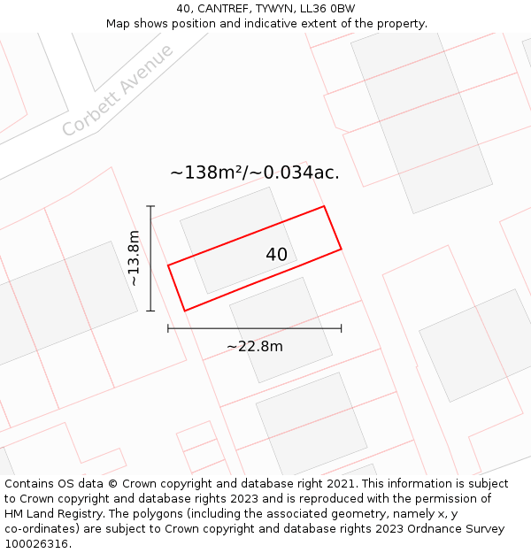 40, CANTREF, TYWYN, LL36 0BW: Plot and title map