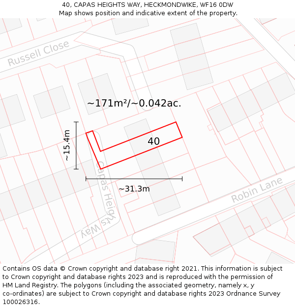 40, CAPAS HEIGHTS WAY, HECKMONDWIKE, WF16 0DW: Plot and title map