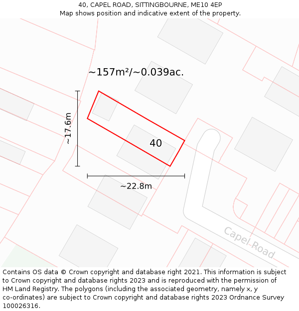 40, CAPEL ROAD, SITTINGBOURNE, ME10 4EP: Plot and title map