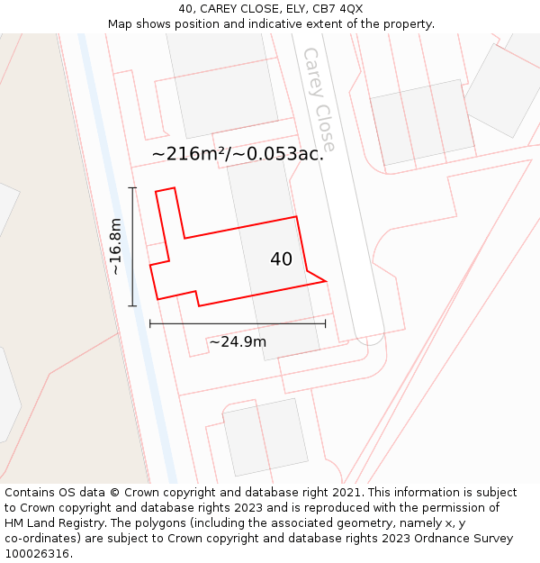 40, CAREY CLOSE, ELY, CB7 4QX: Plot and title map