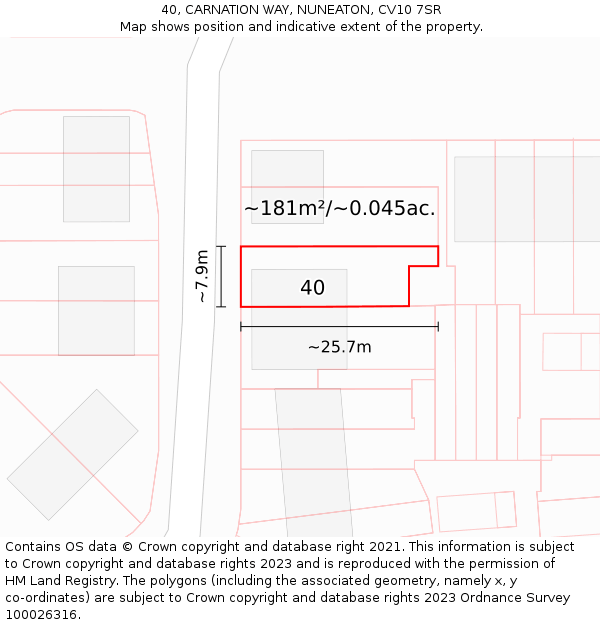 40, CARNATION WAY, NUNEATON, CV10 7SR: Plot and title map