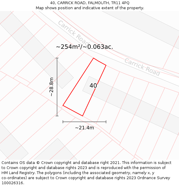 40, CARRICK ROAD, FALMOUTH, TR11 4PQ: Plot and title map