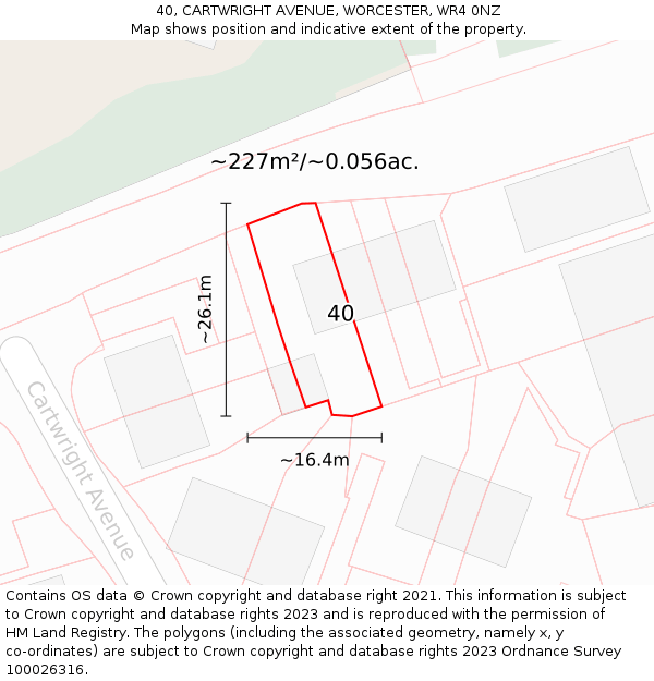 40, CARTWRIGHT AVENUE, WORCESTER, WR4 0NZ: Plot and title map