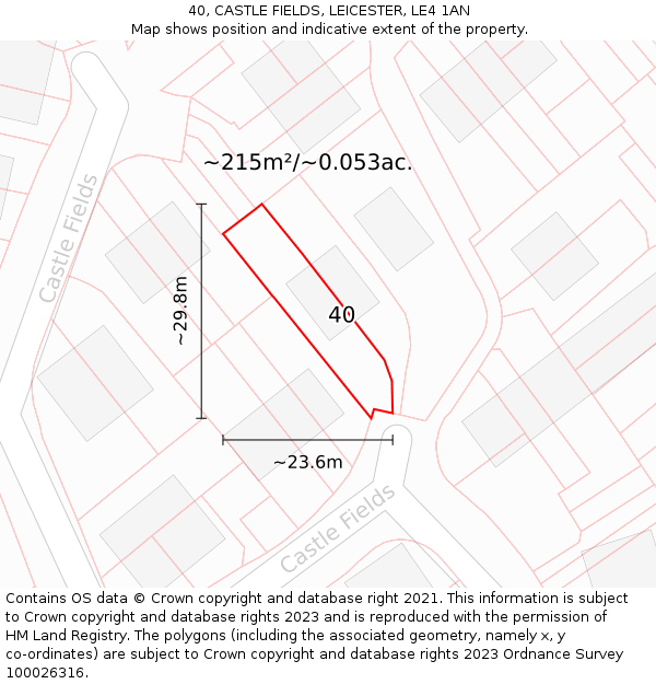 40, CASTLE FIELDS, LEICESTER, LE4 1AN: Plot and title map