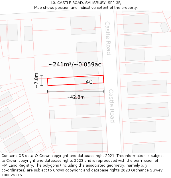 40, CASTLE ROAD, SALISBURY, SP1 3RJ: Plot and title map