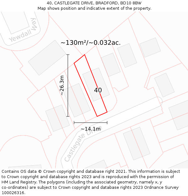 40, CASTLEGATE DRIVE, BRADFORD, BD10 8BW: Plot and title map