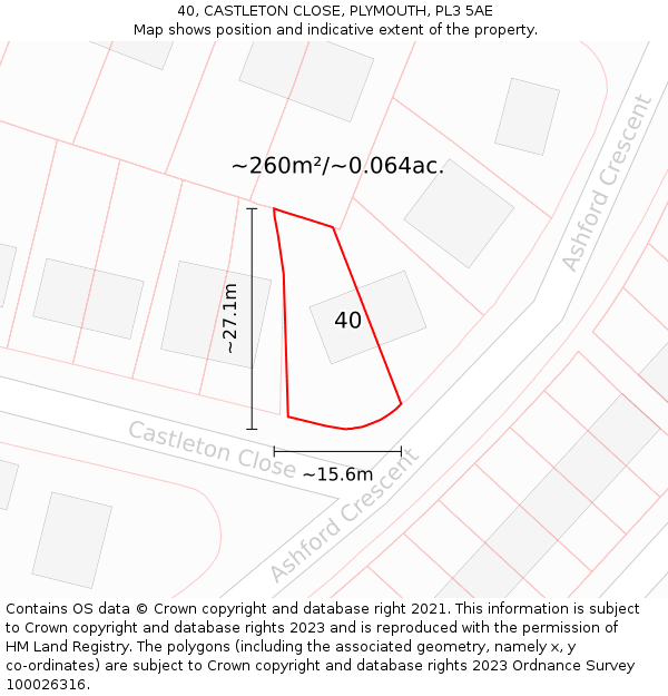 40, CASTLETON CLOSE, PLYMOUTH, PL3 5AE: Plot and title map