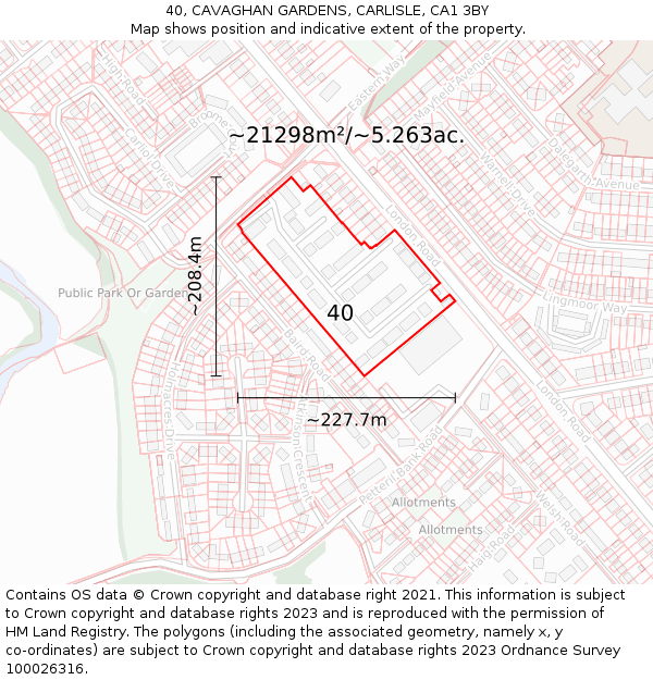 40, CAVAGHAN GARDENS, CARLISLE, CA1 3BY: Plot and title map