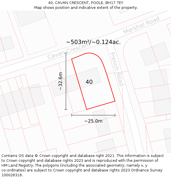 40, CAVAN CRESCENT, POOLE, BH17 7EY: Plot and title map