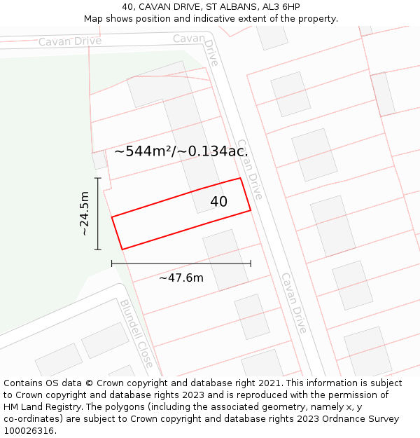 40, CAVAN DRIVE, ST ALBANS, AL3 6HP: Plot and title map
