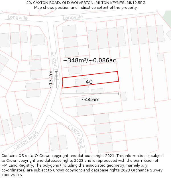 40, CAXTON ROAD, OLD WOLVERTON, MILTON KEYNES, MK12 5PG: Plot and title map