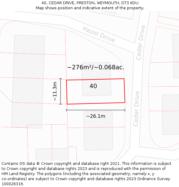 40, CEDAR DRIVE, PRESTON, WEYMOUTH, DT3 6DU: Plot and title map