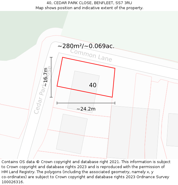 40, CEDAR PARK CLOSE, BENFLEET, SS7 3RU: Plot and title map