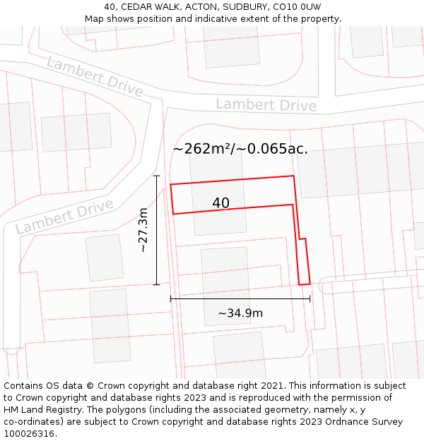 40, CEDAR WALK, ACTON, SUDBURY, CO10 0UW: Plot and title map