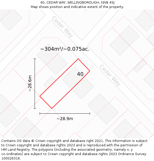 40, CEDAR WAY, WELLINGBOROUGH, NN8 4SJ: Plot and title map