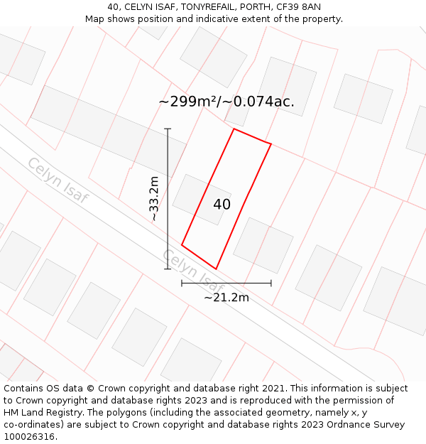 40, CELYN ISAF, TONYREFAIL, PORTH, CF39 8AN: Plot and title map