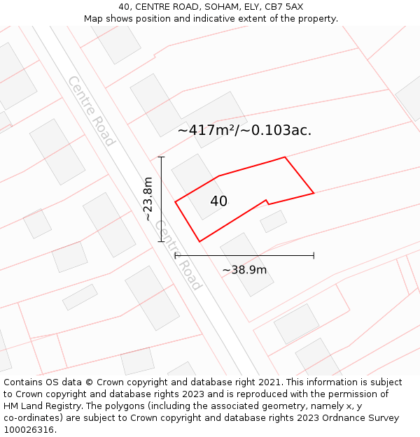 40, CENTRE ROAD, SOHAM, ELY, CB7 5AX: Plot and title map