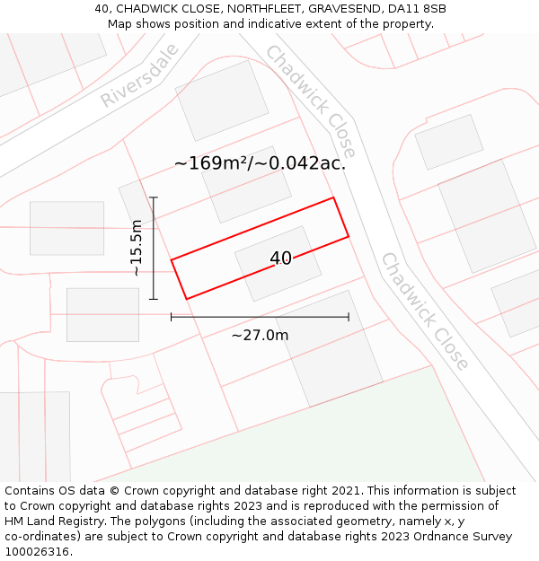40, CHADWICK CLOSE, NORTHFLEET, GRAVESEND, DA11 8SB: Plot and title map