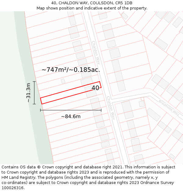 40, CHALDON WAY, COULSDON, CR5 1DB: Plot and title map
