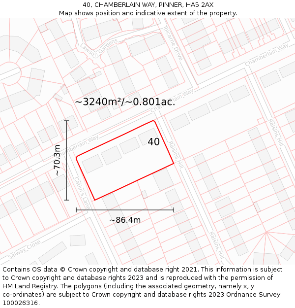 40, CHAMBERLAIN WAY, PINNER, HA5 2AX: Plot and title map