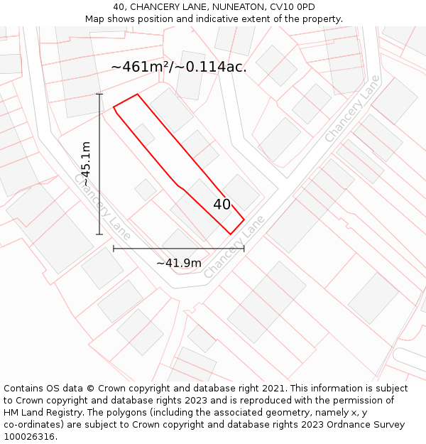 40, CHANCERY LANE, NUNEATON, CV10 0PD: Plot and title map
