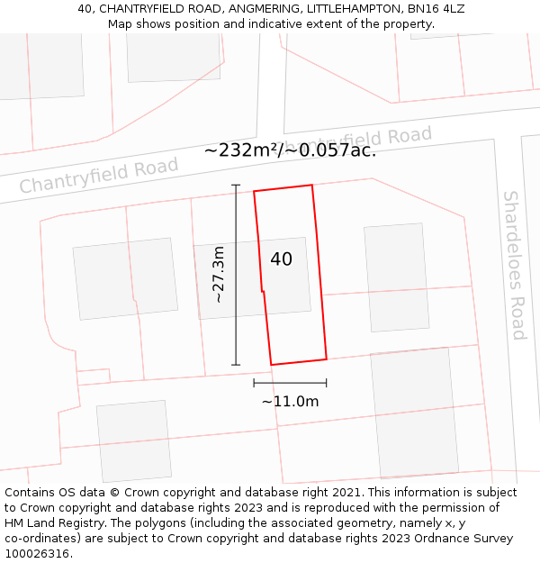 40, CHANTRYFIELD ROAD, ANGMERING, LITTLEHAMPTON, BN16 4LZ: Plot and title map