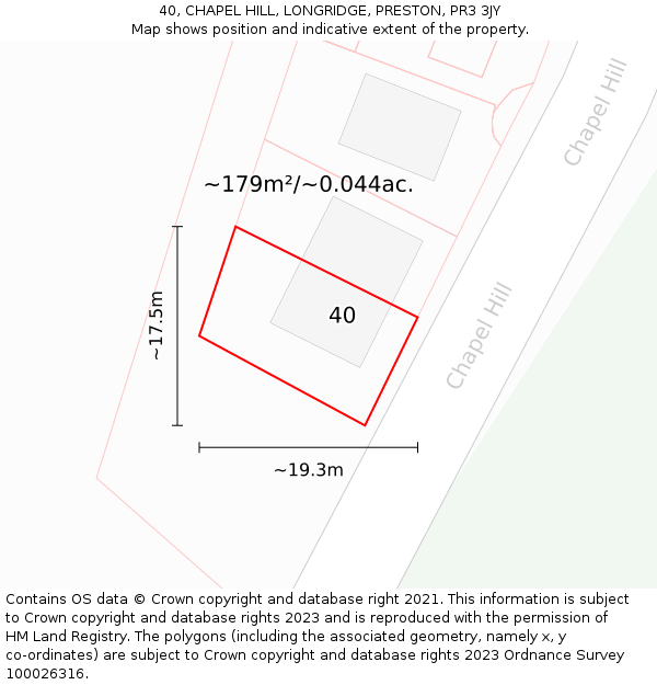 40, CHAPEL HILL, LONGRIDGE, PRESTON, PR3 3JY: Plot and title map