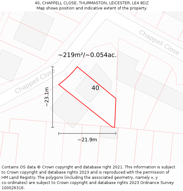40, CHAPPELL CLOSE, THURMASTON, LEICESTER, LE4 8DZ: Plot and title map