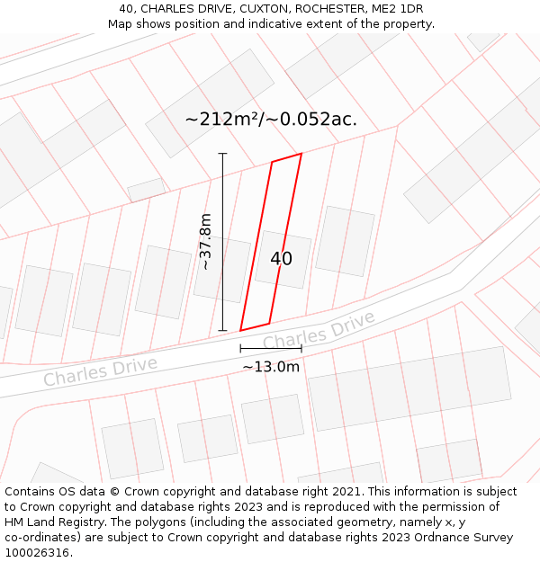 40, CHARLES DRIVE, CUXTON, ROCHESTER, ME2 1DR: Plot and title map