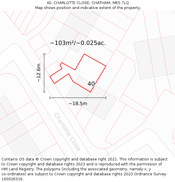 40, CHARLOTTE CLOSE, CHATHAM, ME5 7LQ: Plot and title map