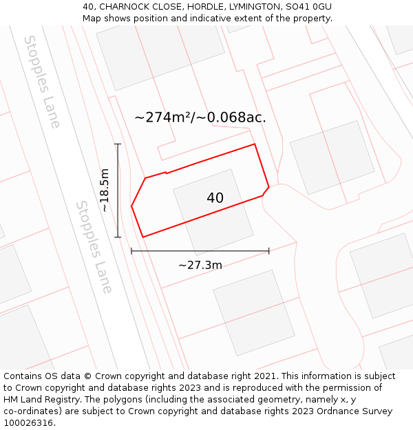 40, CHARNOCK CLOSE, HORDLE, LYMINGTON, SO41 0GU: Plot and title map
